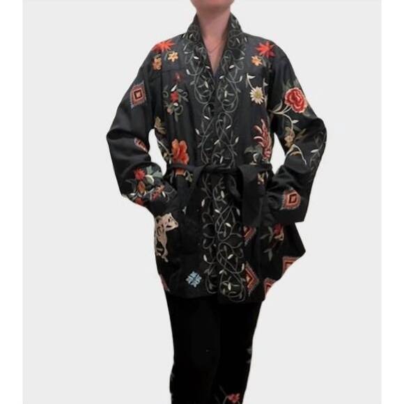 NEW JOHNNY WAS helena belted military jacket in black